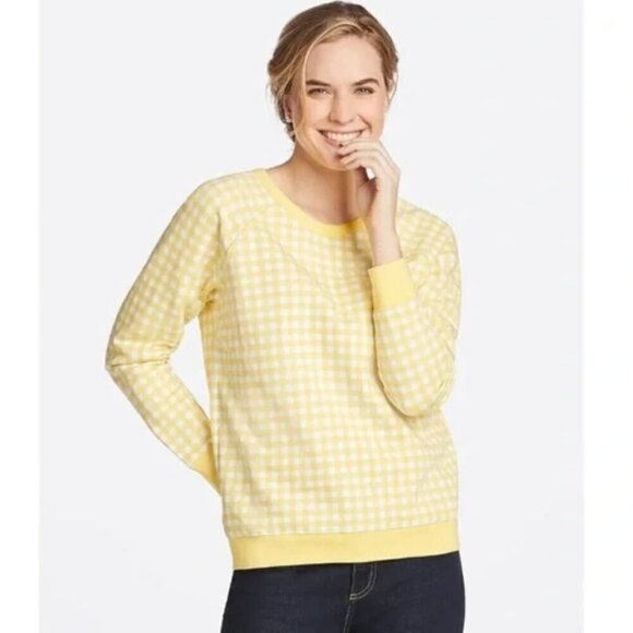 Draper James Yellow Natalie Gingham Sweatshirt Reese Witherspoon Brand New - Picture 1 of 9